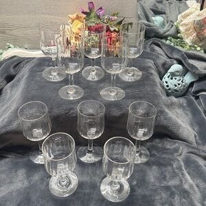 Set of 10 drink glasses bar ware wine water liqueur. 6” pretty wave pattern.